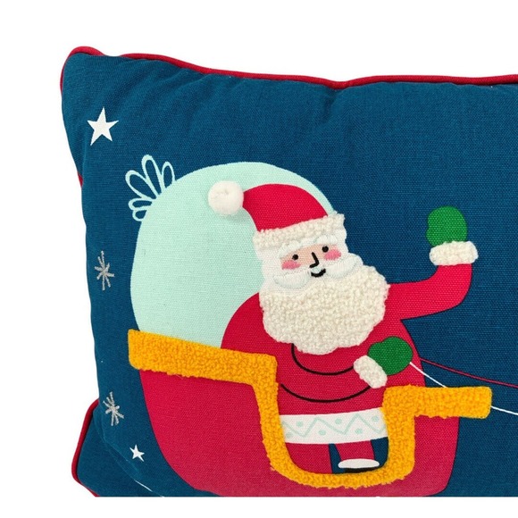 Christmas Santa On Sleigh Reindeer Embroidered Throw Lumbar 2 Pillows 19 X 11 In - Picture 4 of 7